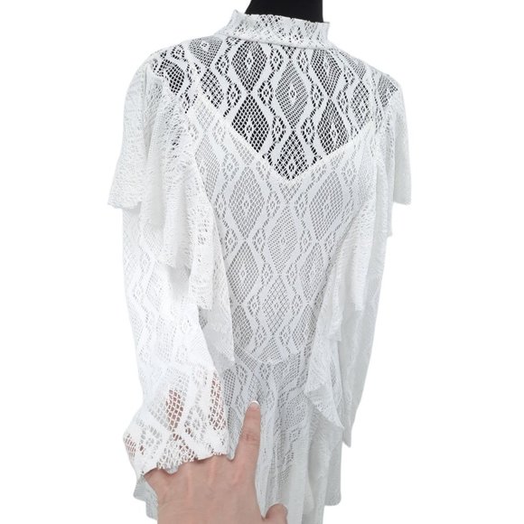 NEW Free People Creamy White Lace Rock Candy Mock Neck Dress M Ruffles Mini - Picture 4 of 12